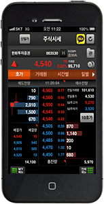 한화증권 Smart M의 아이폰 주요화면 중 현재가화면입니다.